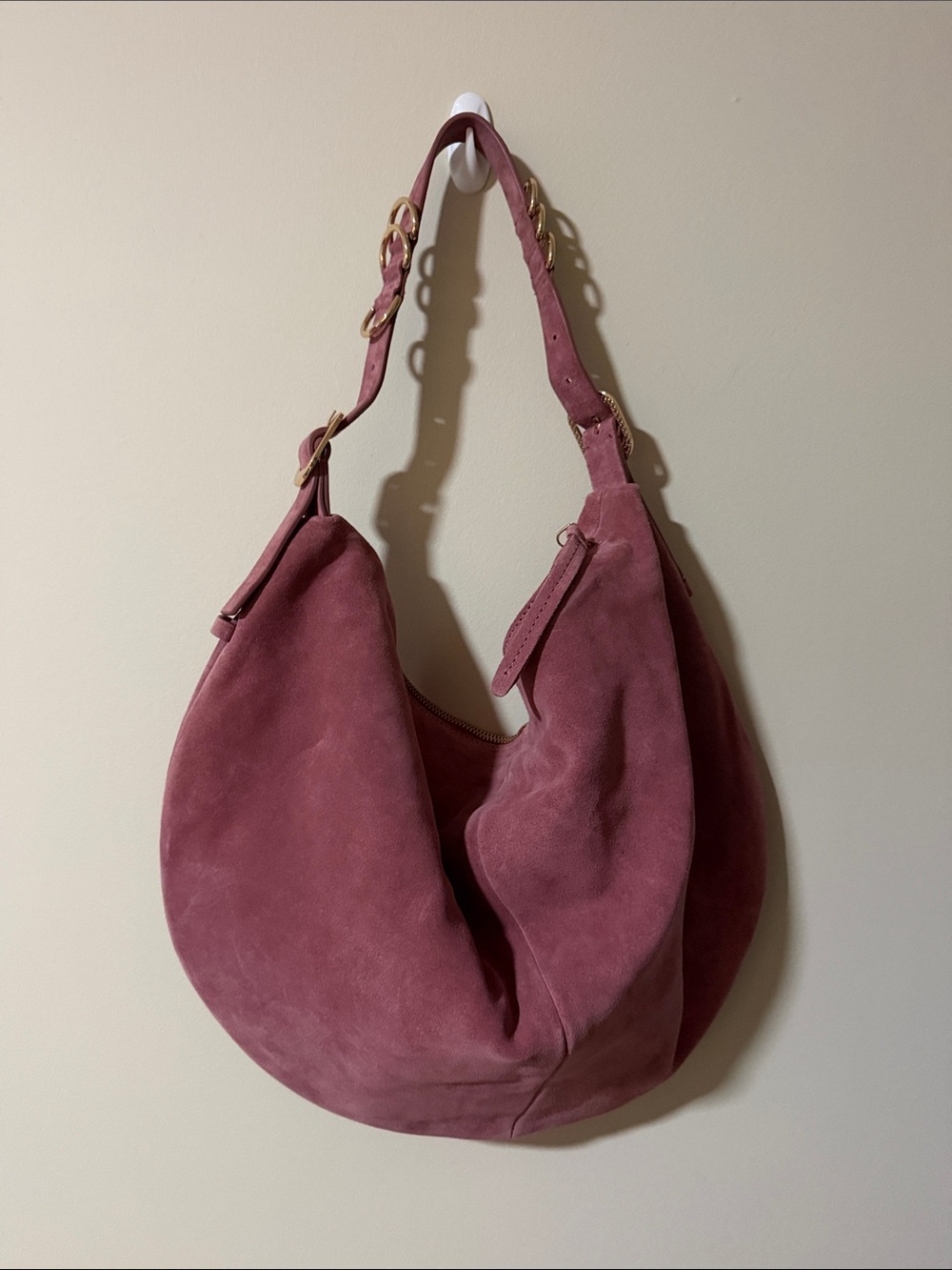 Anthropologie Suede Hobo Shoulder Bag in Dusty Rose with Detachable Wallet